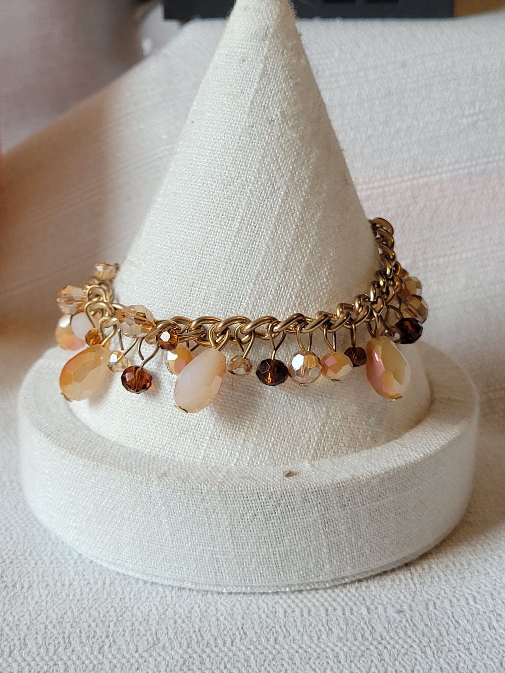 Beaded Bracelet with Peach, Brown and Gold Autumn Tones